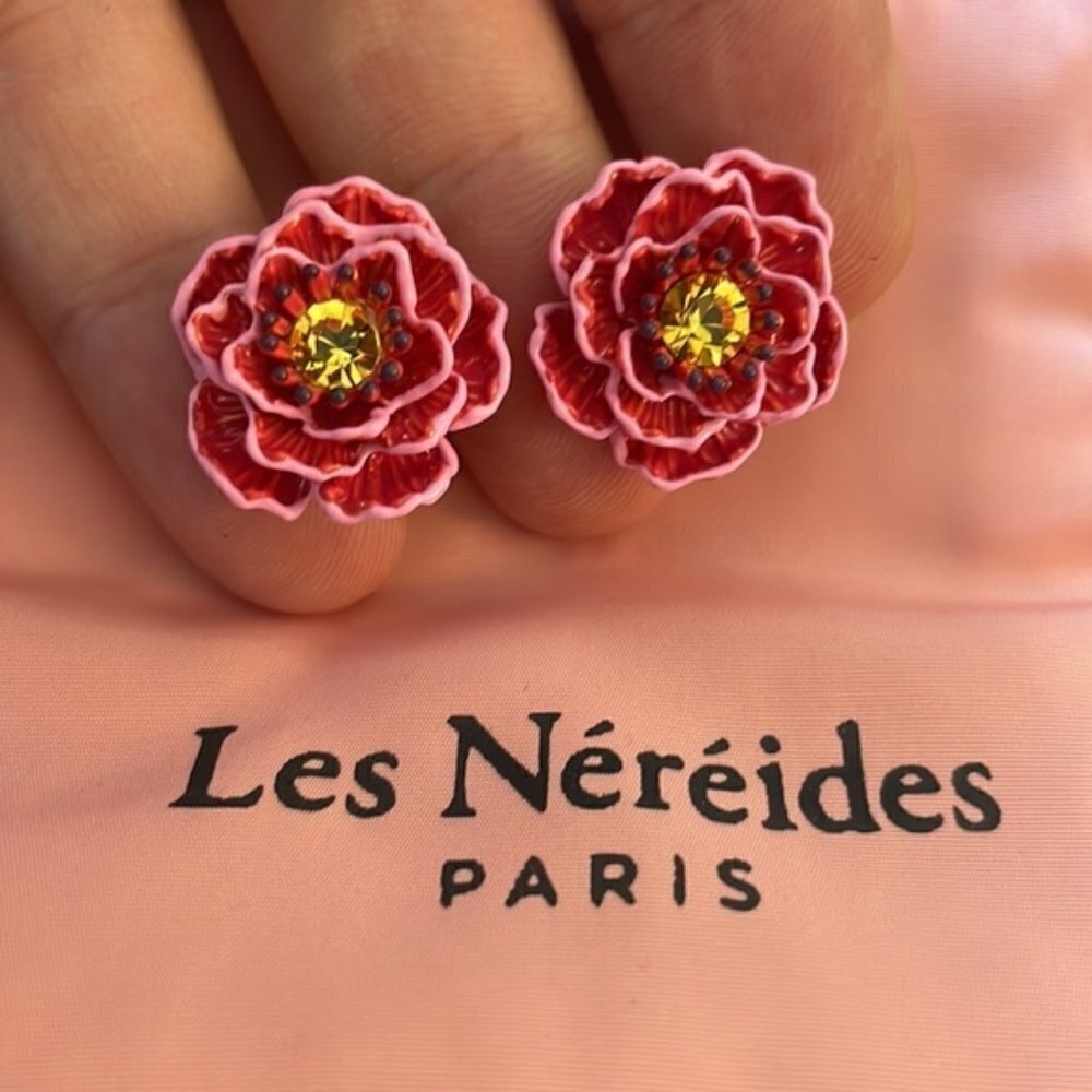 LES NEREIDES Anthropologie  Hand Enamelled Provence Red EARRINGS
